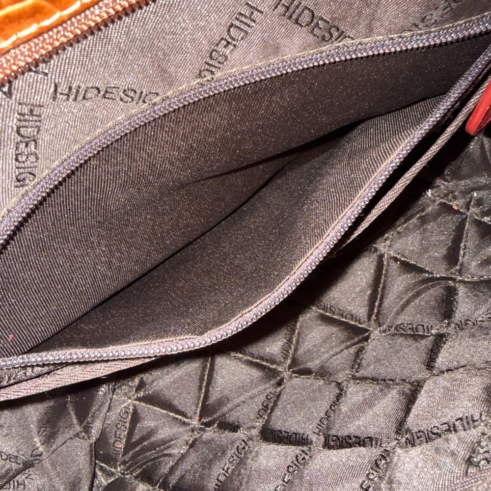 Hidesign EE Jupiter II Leather Shoulder Bag Croc Embossed Brown Red - Picture 12 of 13